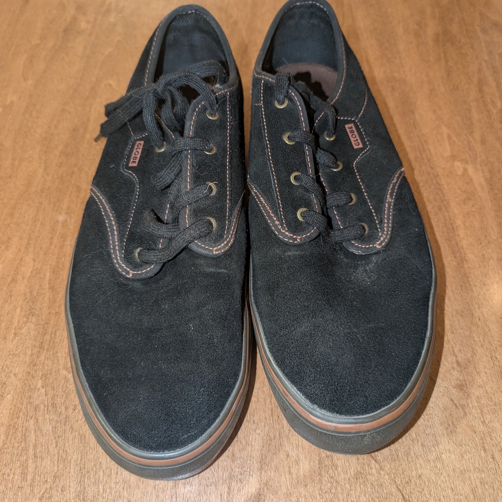 Globe Black Suede Sneakers with Brown Trim